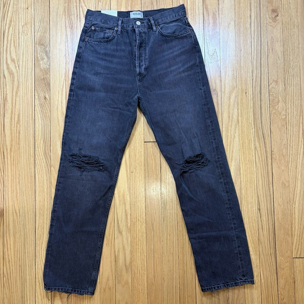NWT $218 Agolde 90s Pinch Waist Black High Rise Straight Jeans Women’s Size 28